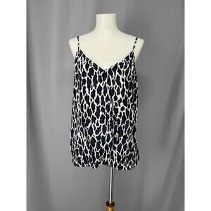 Equipment Femme Shirt Womens Large Blue Black Leopard Silk Cami Tank Top
